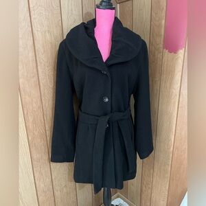 Classic Black Wool Calvin Klein Pea Coat 1X
